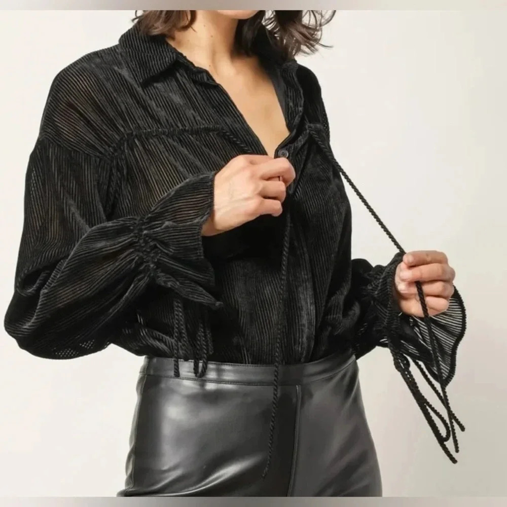 Velvet Striped burnout sheer black Michelle blouse top by line & dot size M
